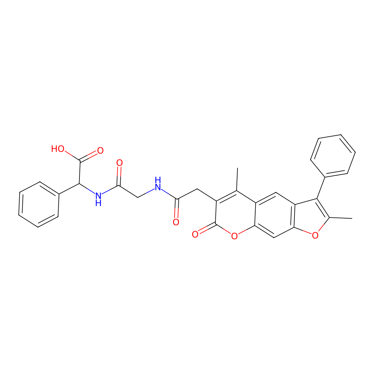 (2R)-({N-[(2,5-dimethyl-7-oxo-3-phenyl-7H-furo[3,2-g]chromen-6-yl)acetyl]glycyl}amino)(phenyl)ethanoic acid molecular structure, CAS 1014085-13-2