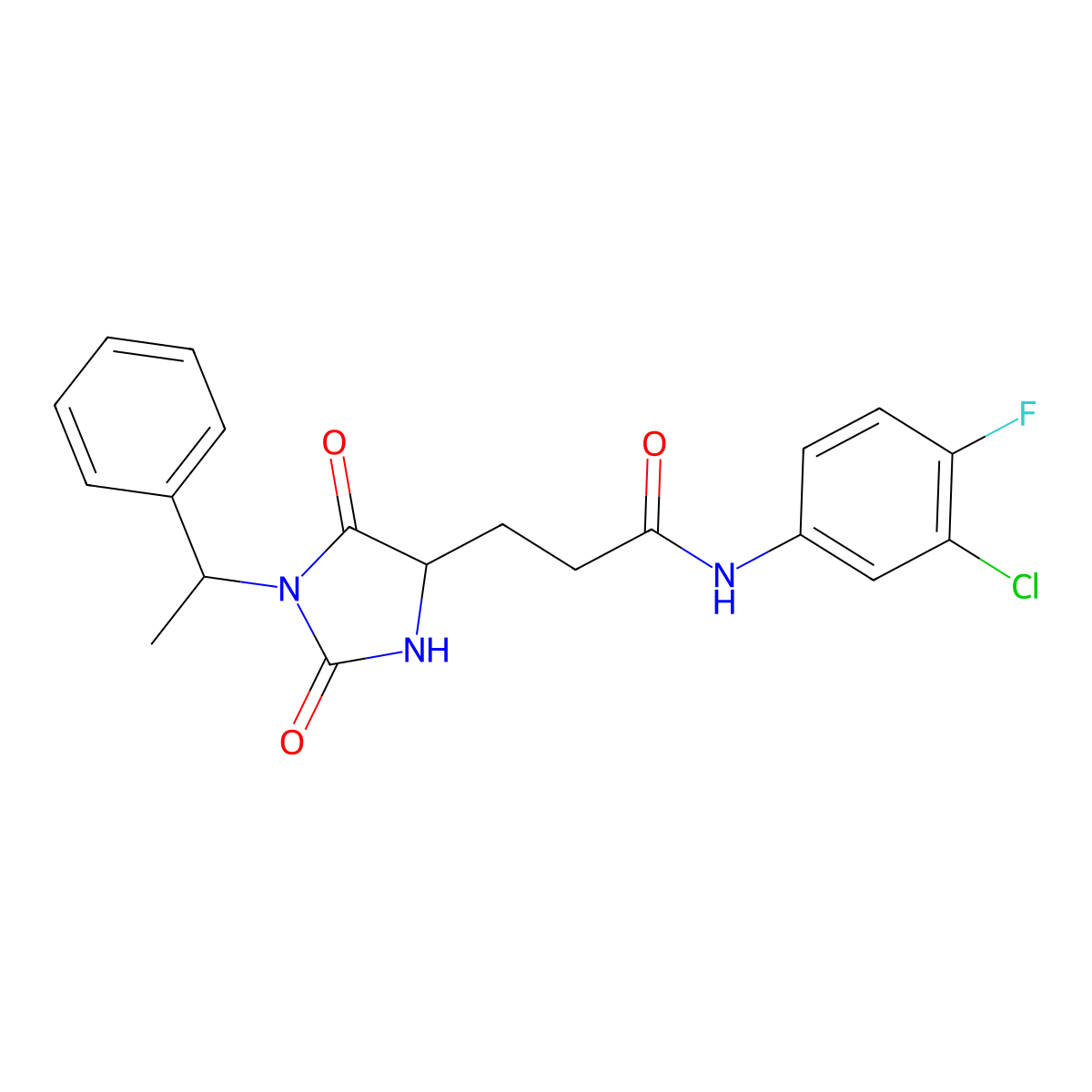 N-(3-chloro-4-fluorophenyl)-3-[(4S)-2,5-dioxo-1-[(1S)-1-phenylethyl]imidazolidin-4-yl]propanamide molecular structure, CAS 1014085-75-6