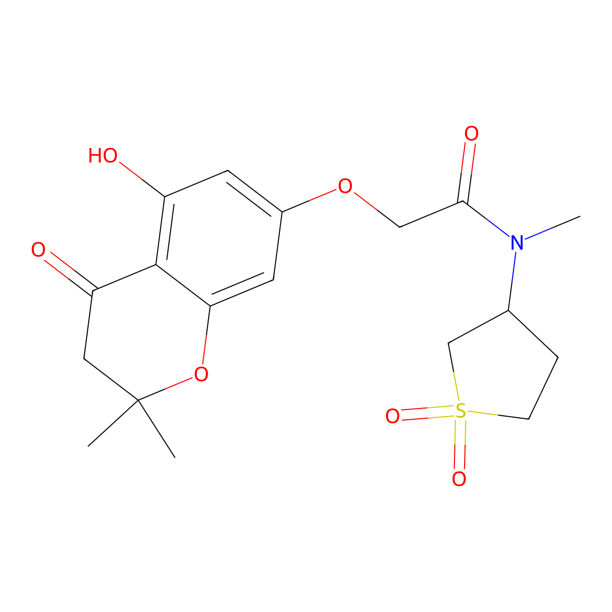N-(1,1-dioxidotetrahydrothiophen-3-yl)-2-[(5-hydroxy-2,2-dimethyl-4-oxo-3,4-dihydro-2H-chromen-7-yl)oxy]-N-methylacetamide molecular structure, CAS 1014086-75-9