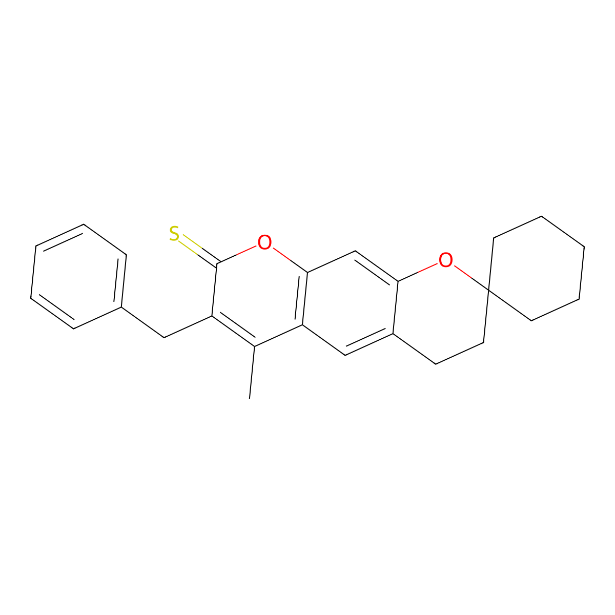 7'-benzyl-6'-methyl-3',4'-dihydro-8'H-spiro[cyclohexane-1,2'-pyrano[3,2-g]chromene]-8'-thione molecular structure, CAS 1014087-16-1