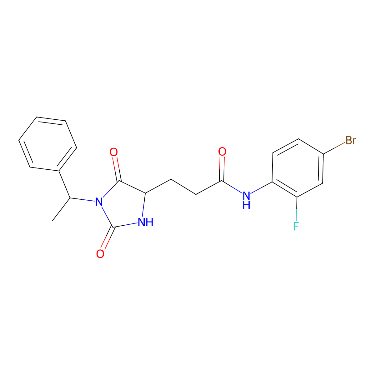 N-(4-bromo-2-fluorophenyl)-3-{(4S)-2,5-dioxo-1-[(1S)-1-phenylethyl]imidazolidin-4-yl}propanamide molecular structure, CAS 1014087-49-0