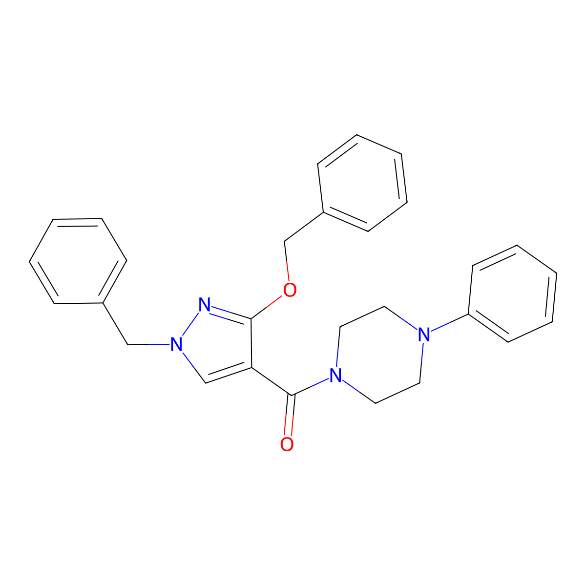 (1-benzyl-3-(benzyloxy)-1H-pyrazol-4-yl)(4-phenylpiperazin-1-yl)methanone molecular structure, CAS 1014087-57-0