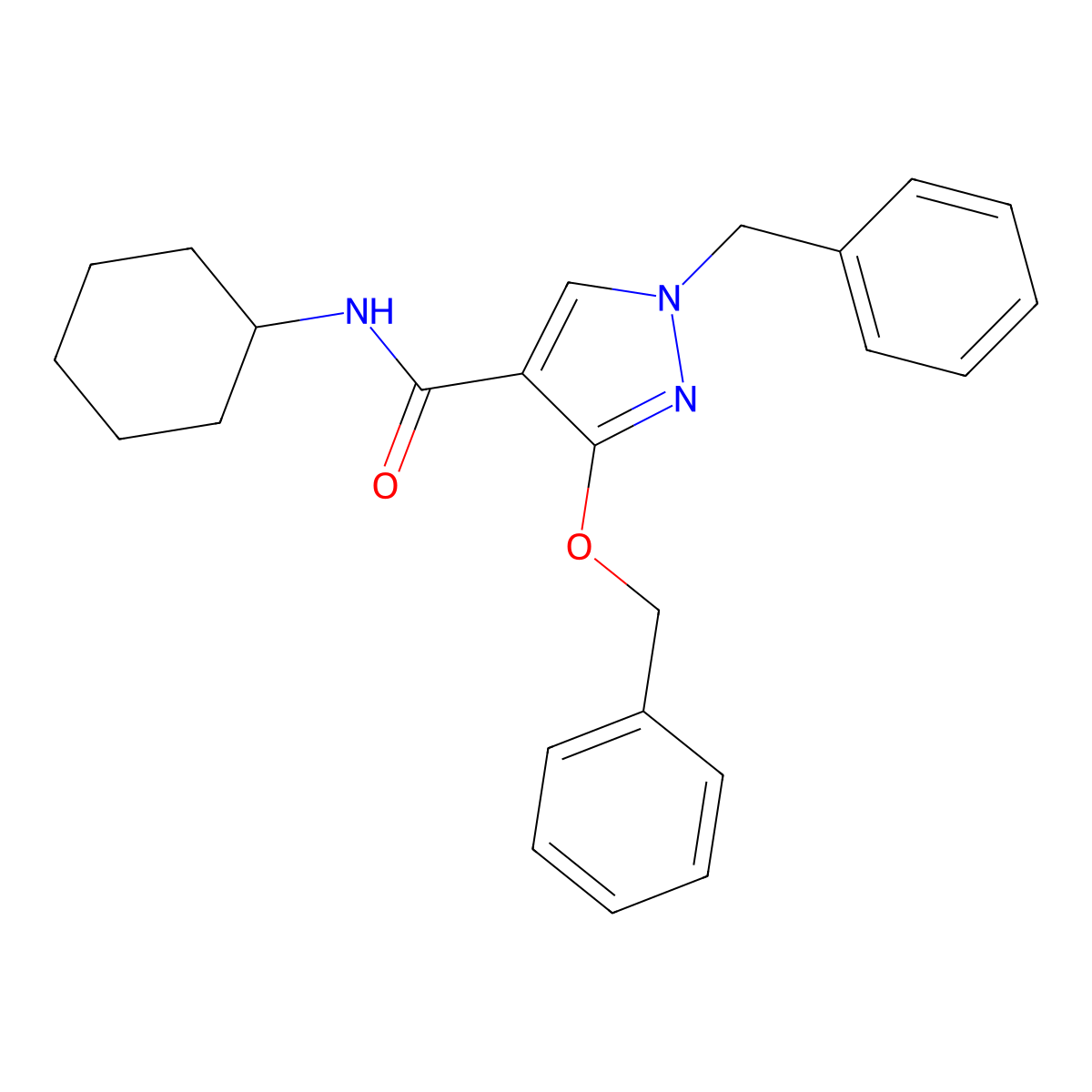 1-benzyl-3-(benzyloxy)-N-cyclohexyl-1H-pyrazole-4-carboxamide molecular structure, CAS 1014087-68-3