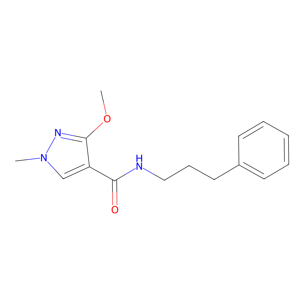 3-methoxy-1-methyl-N-(3-phenylpropyl)-1H-pyrazole-4-carboxamide molecular structure, CAS 1014087-75-2