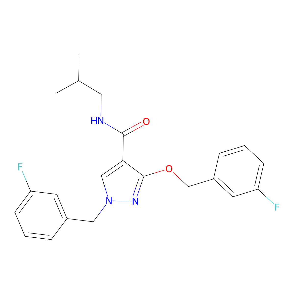1-(3-fluorobenzyl)-3-((3-fluorobenzyl)oxy)-N-isobutyl-1H-pyrazole-4-carboxamide molecular structure, CAS 1014087-82-1