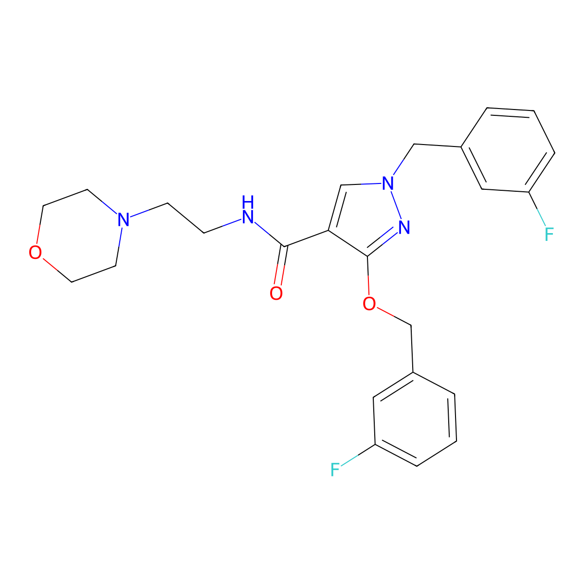 1-(3-fluorobenzyl)-3-((3-fluorobenzyl)oxy)-N-(2-morpholinoethyl)-1H-pyrazole-4-carboxamide molecular structure, CAS 1014088-32-4