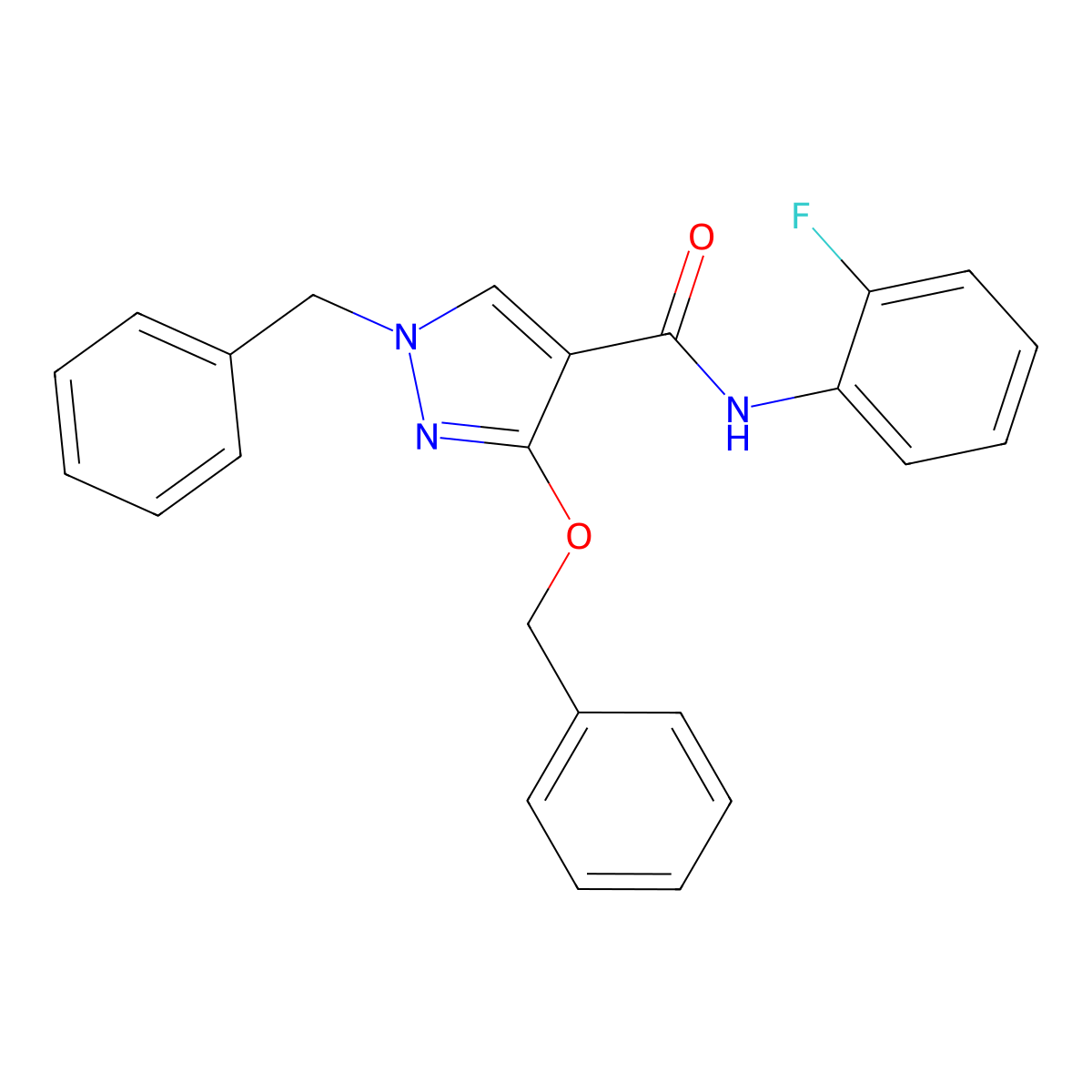 1-benzyl-3-(benzyloxy)-N-(2-fluorophenyl)-1H-pyrazole-4-carboxamide molecular structure, CAS 1014088-55-1