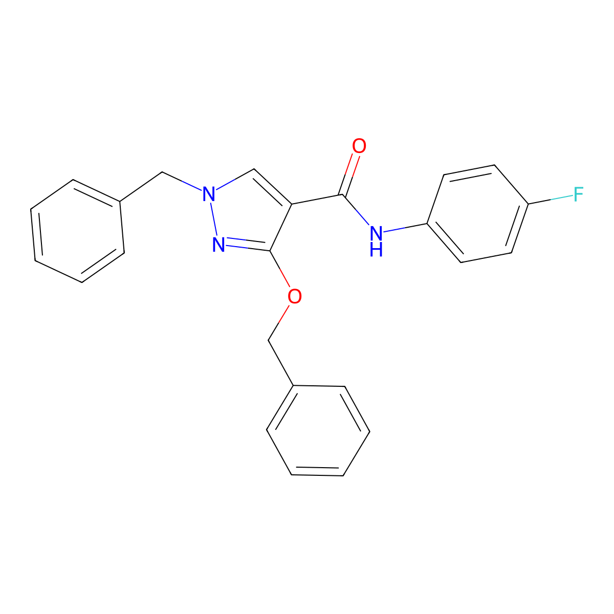 1-benzyl-3-(benzyloxy)-N-(4-fluorophenyl)-1H-pyrazole-4-carboxamide molecular structure, CAS 1014088-79-9