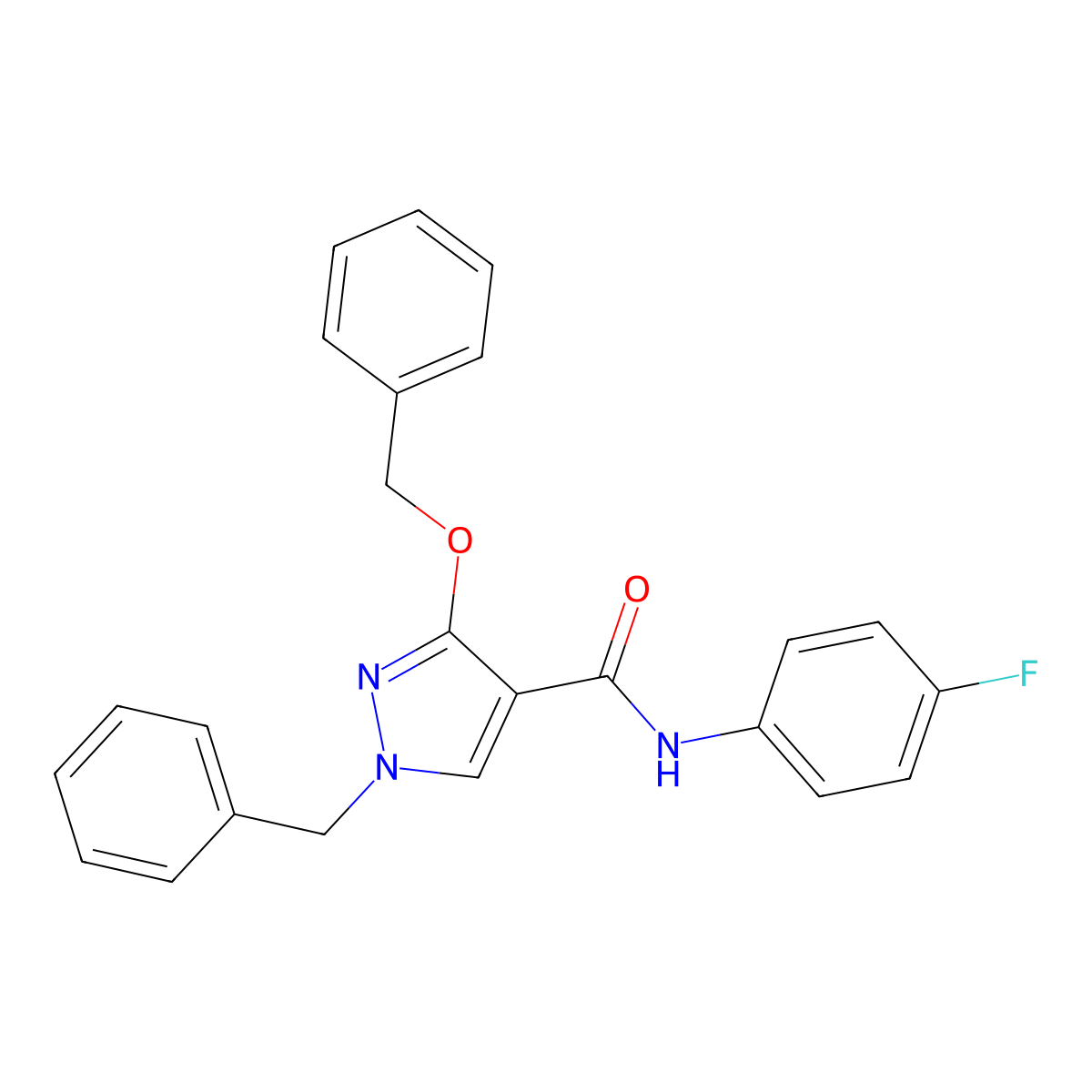 1-benzyl-3-(benzyloxy)-N-(4-fluorophenyl)-1H-pyrazole-4-carboxamide molecular structure, CAS 1014088-79-9