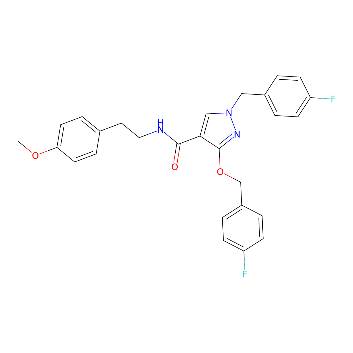 1-(4-fluorobenzyl)-3-((4-fluorobenzyl)oxy)-N-(4-methoxyphenethyl)-1H-pyrazole-4-carboxamide molecular structure, CAS 1014089-00-9