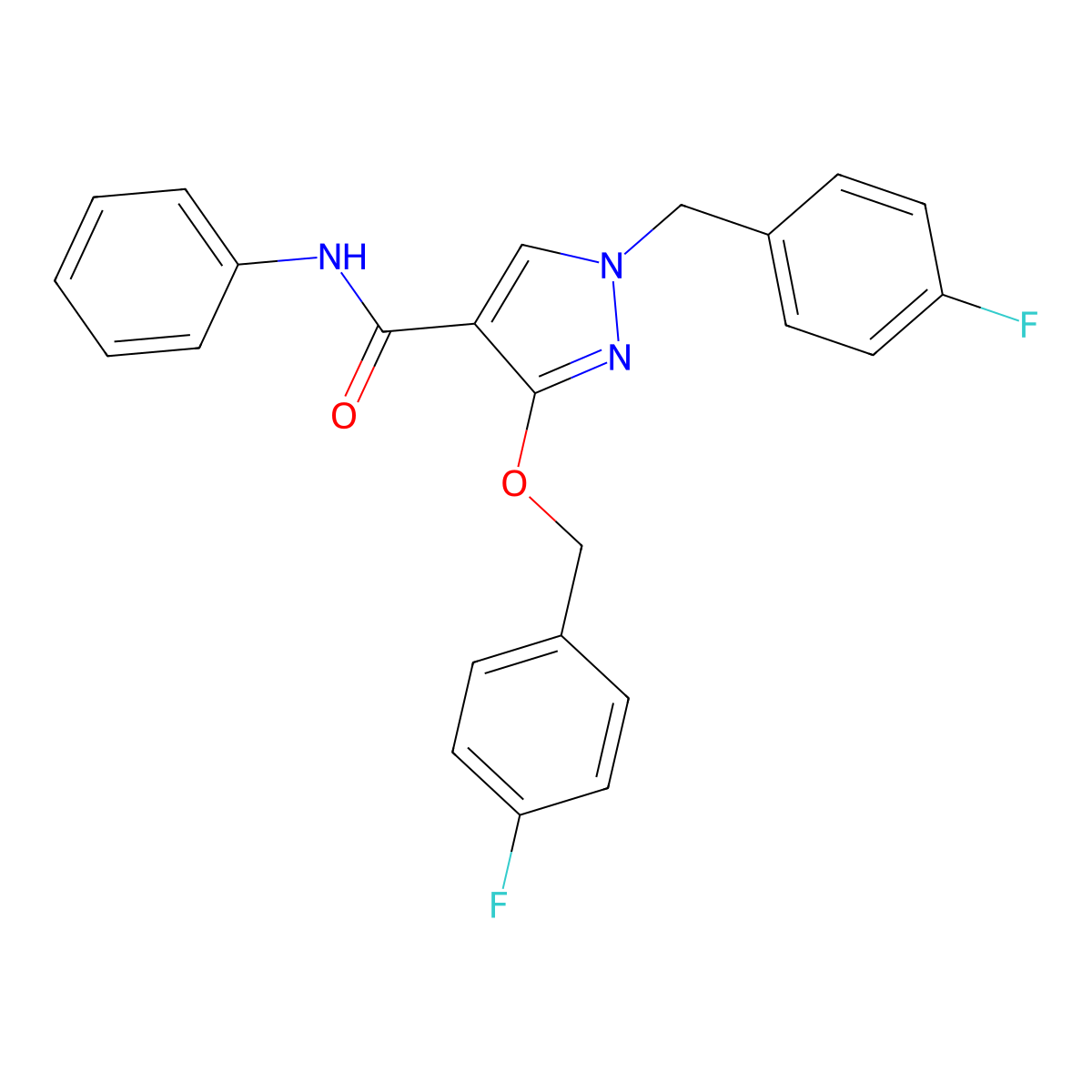 1-(4-fluorobenzyl)-3-((4-fluorobenzyl)oxy)-N-phenyl-1H-pyrazole-4-carboxamide molecular structure, CAS 1014089-22-5
