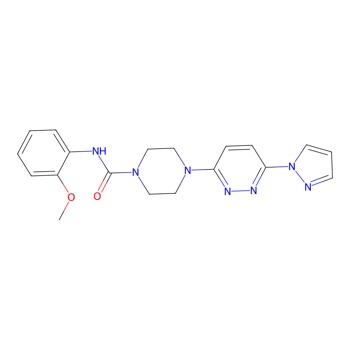 N-(2-methoxyphenyl)-4-[6-(1H-pyrazol-1-yl)pyridazin-3-yl]piperazine-1-carboxamide molecular structure, CAS 1014089-28-1