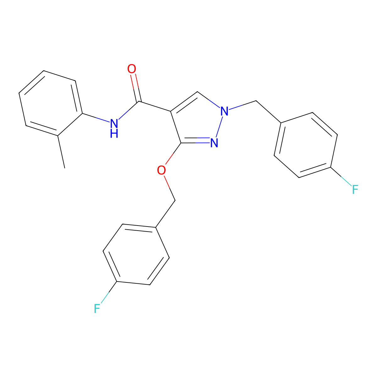 1-(4-fluorobenzyl)-3-((4-fluorobenzyl)oxy)-N-(o-tolyl)-1H-pyrazole-4-carboxamide molecular structure, CAS 1014089-40-7