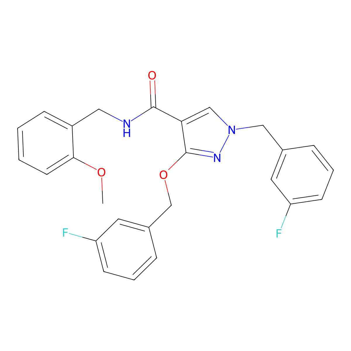 1-(3-fluorobenzyl)-3-((3-fluorobenzyl)oxy)-N-(2-methoxybenzyl)-1H-pyrazole-4-carboxamide molecular structure, CAS 1014089-74-7
