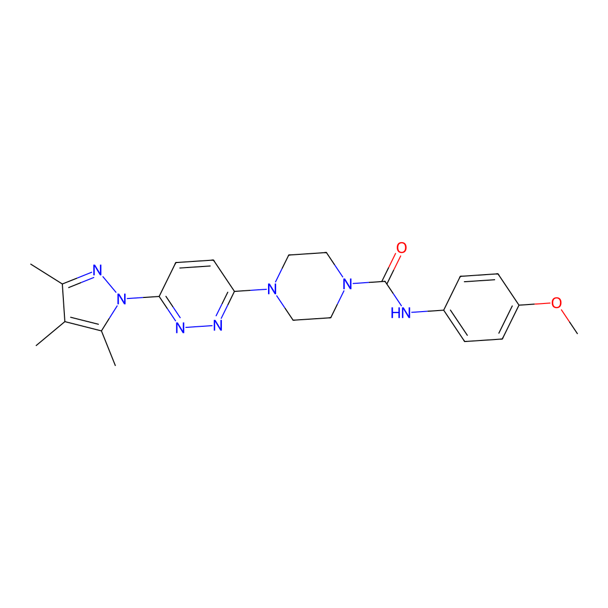 N-(4-methoxyphenyl)-4-(6-(3,4,5-trimethyl-1H-pyrazol-1-yl)pyridazin-3-yl)piperazine-1-carboxamide molecular structure, CAS 1014089-75-8