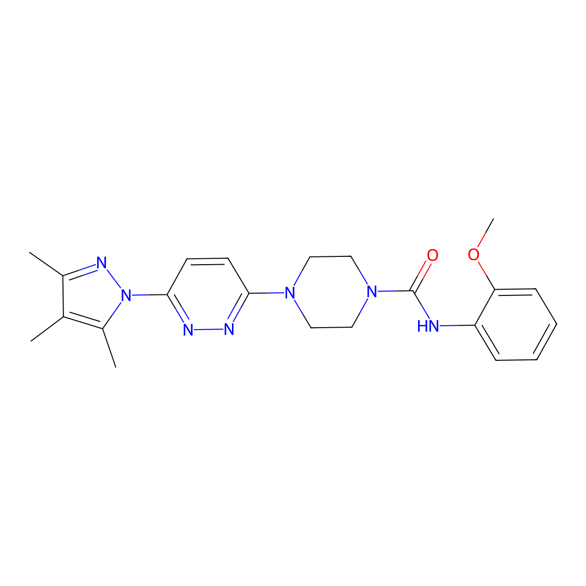 N-(2-methoxyphenyl)-4-(6-(3,4,5-trimethyl-1H-pyrazol-1-yl)pyridazin-3-yl)piperazine-1-carboxamide molecular structure, CAS 1014089-81-6