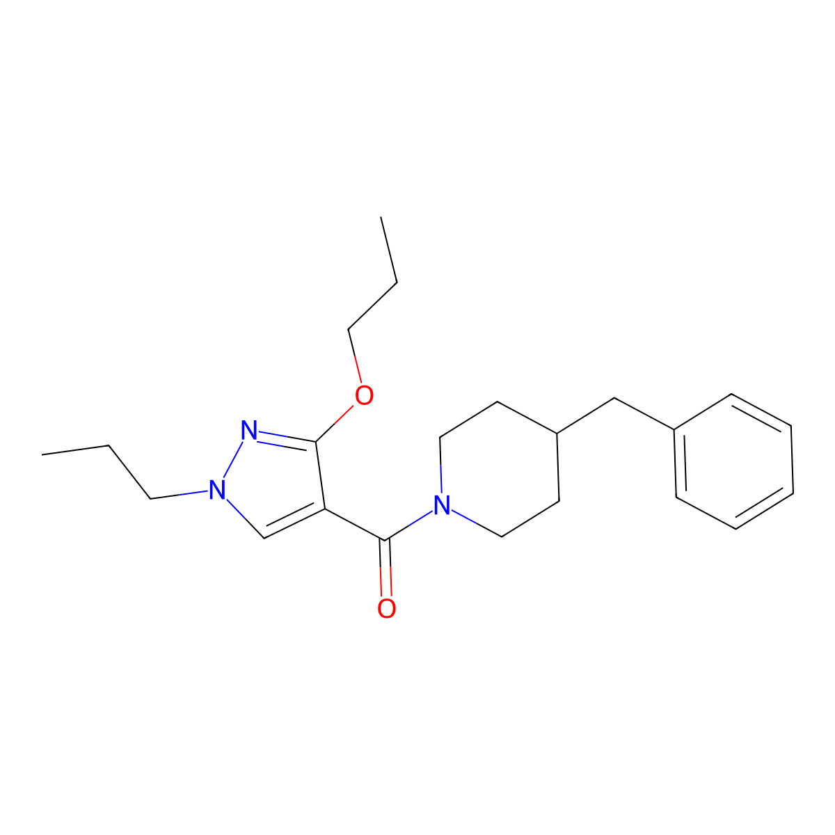 (4-benzylpiperidin-1-yl)(3-propoxy-1-propyl-1H-pyrazol-4-yl)methanone molecular structure, CAS 1014090-14-2