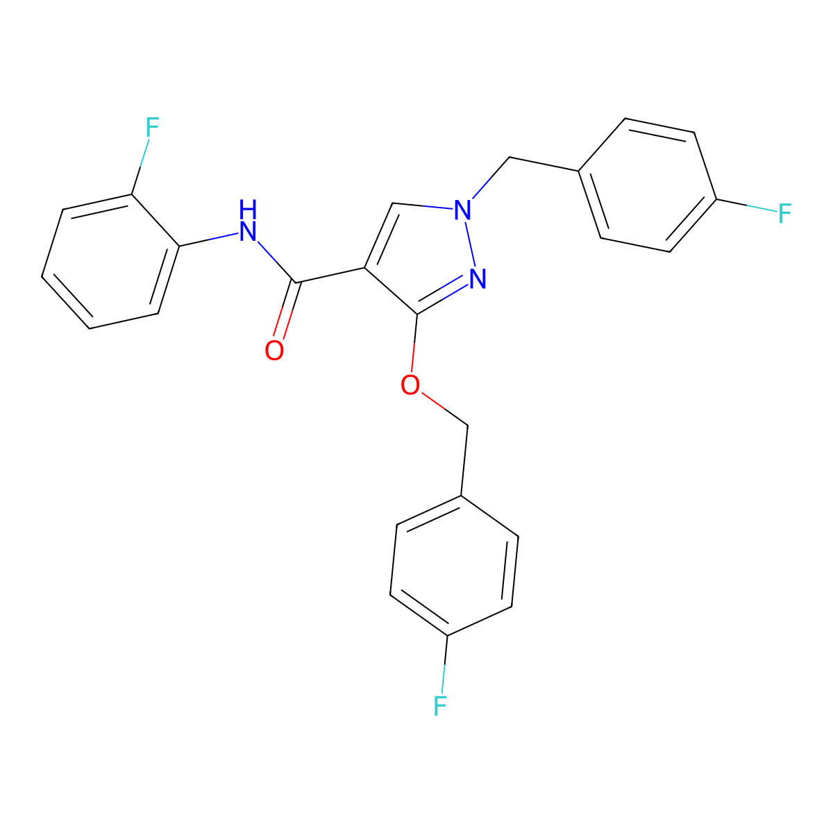 1-(4-fluorobenzyl)-3-((4-fluorobenzyl)oxy)-N-(2-fluorophenyl)-1H-pyrazole-4-carboxamide molecular structure, CAS 1014090-17-5
