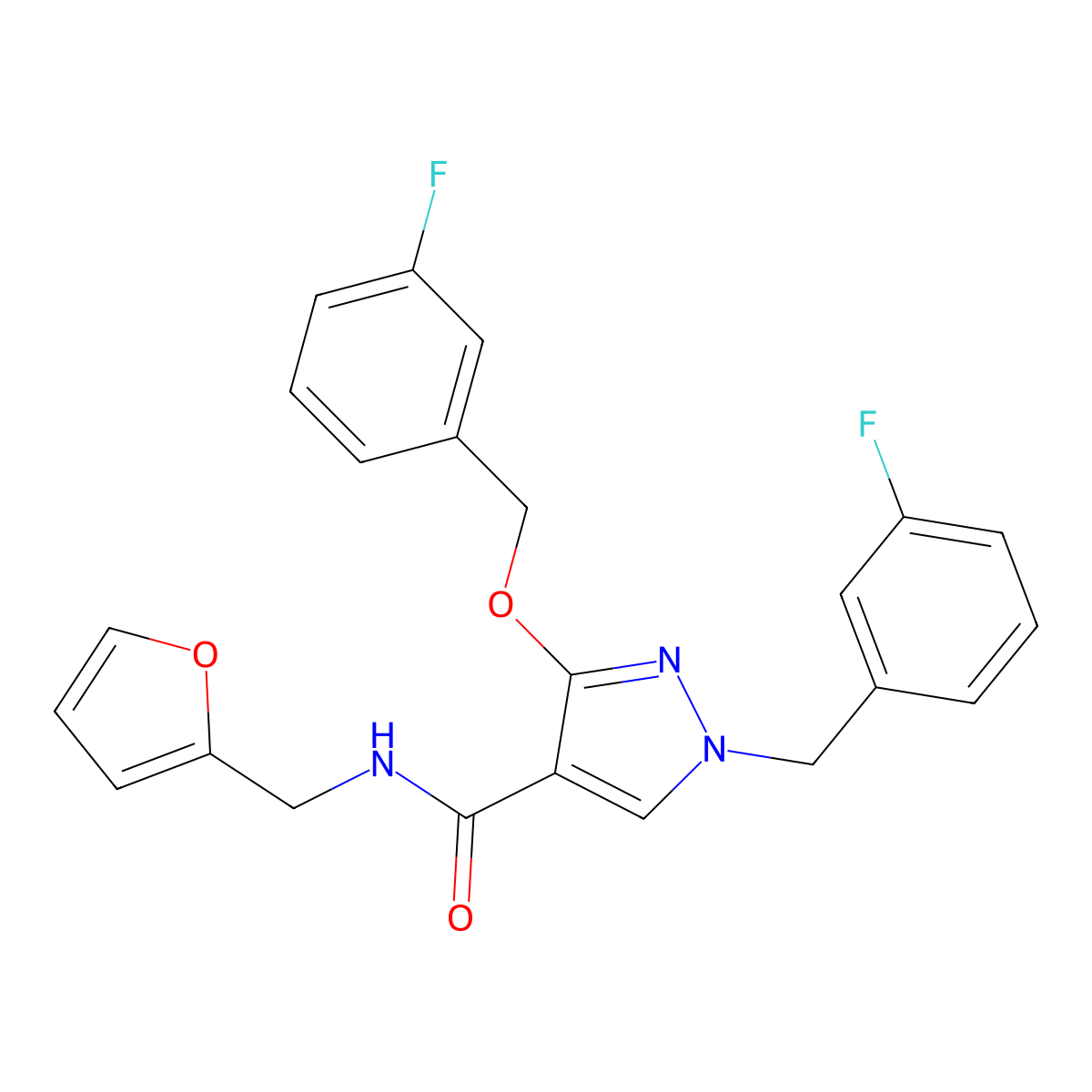 1-(3-fluorobenzyl)-3-((3-fluorobenzyl)oxy)-N-(furan-2-ylmethyl)-1H-pyrazole-4-carboxamide molecular structure, CAS 1014090-21-1