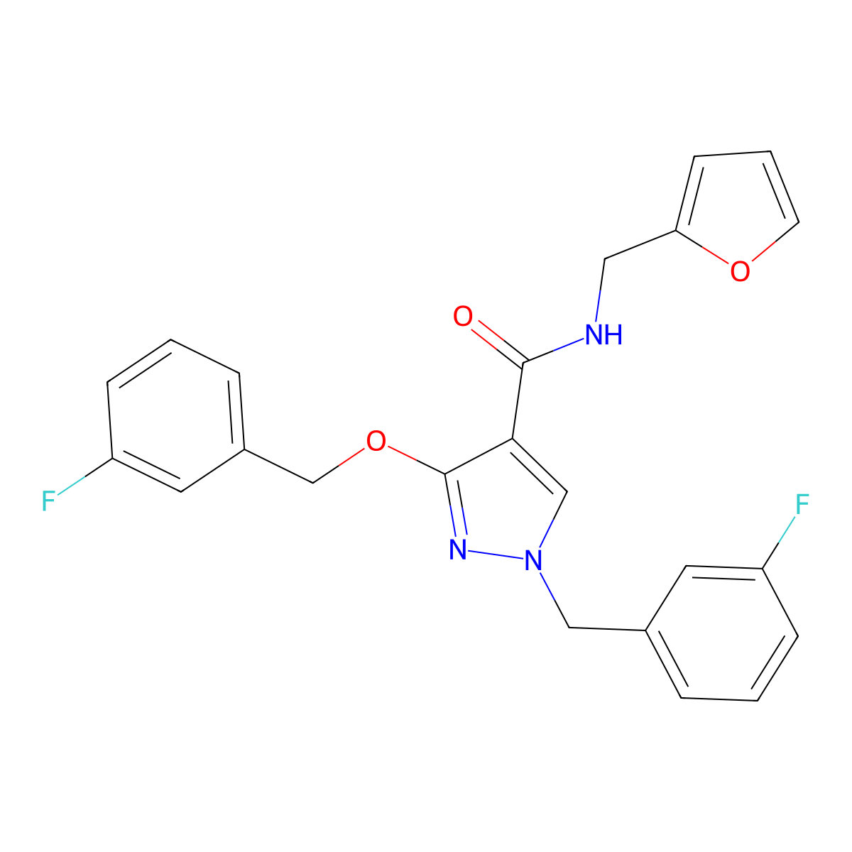 1-(3-fluorobenzyl)-3-((3-fluorobenzyl)oxy)-N-(furan-2-ylmethyl)-1H-pyrazole-4-carboxamide molecular structure, CAS 1014090-21-1