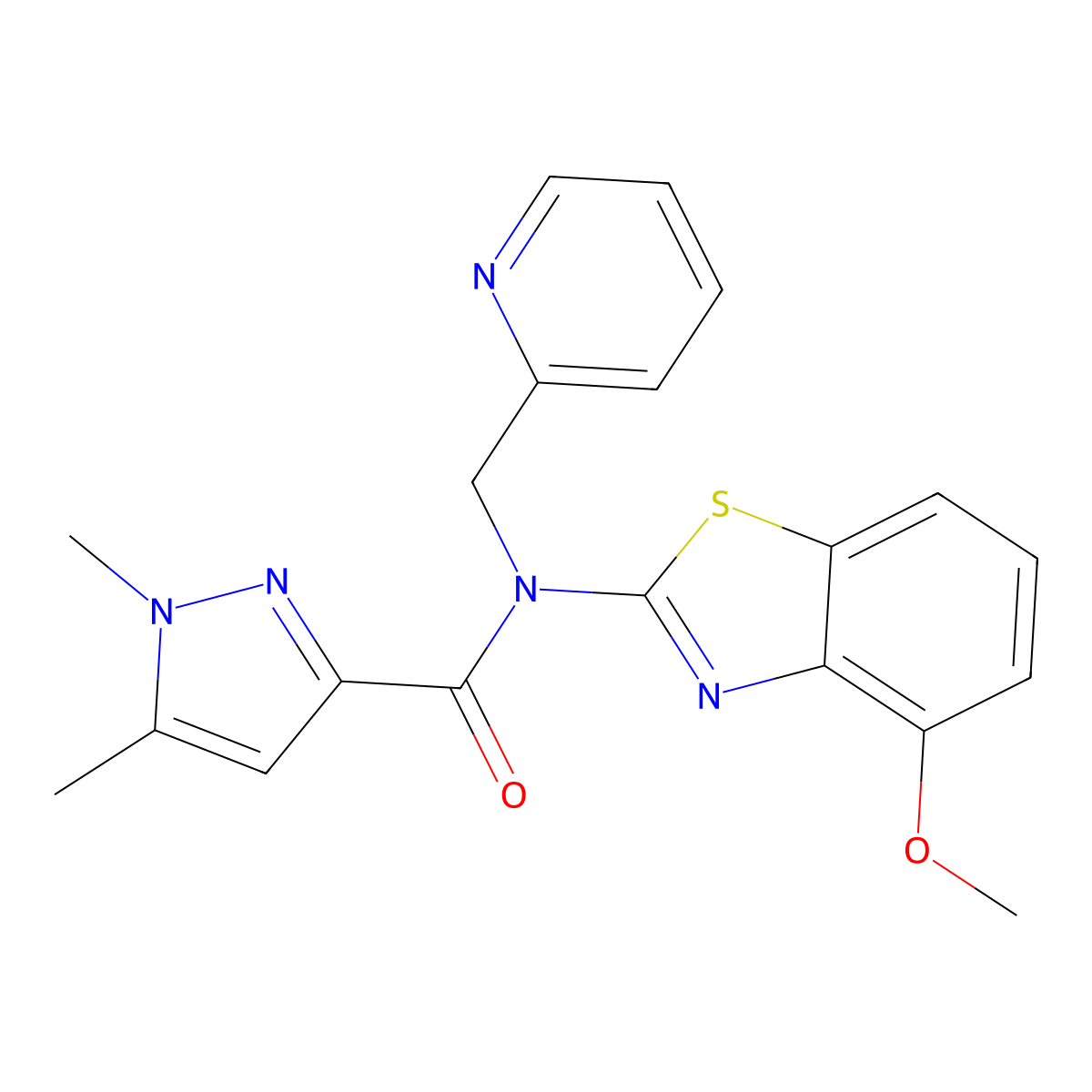 N-(4-methoxybenzo[d]thiazol-2-yl)-1,5-dimethyl-N-(pyridin-2-ylmethyl)-1H-pyrazole-3-carboxamide molecular structure, CAS 1014090-31-3