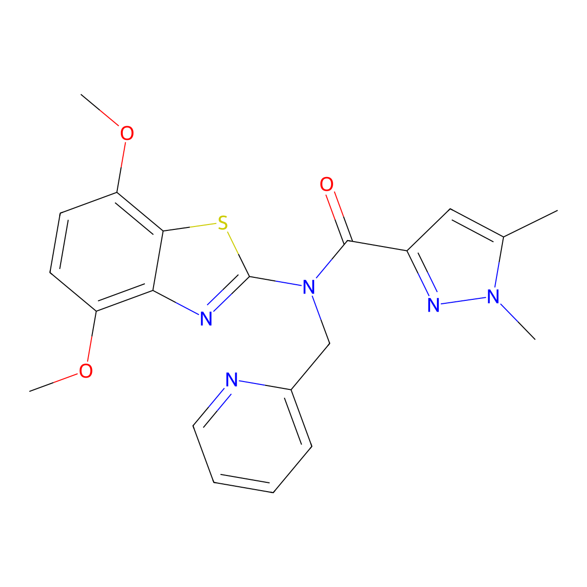 N-(4,7-dimethoxybenzo[d]thiazol-2-yl)-1,5-dimethyl-N-(pyridin-2-ylmethyl)-1H-pyrazole-3-carboxamide molecular structure, CAS 1014090-33-5