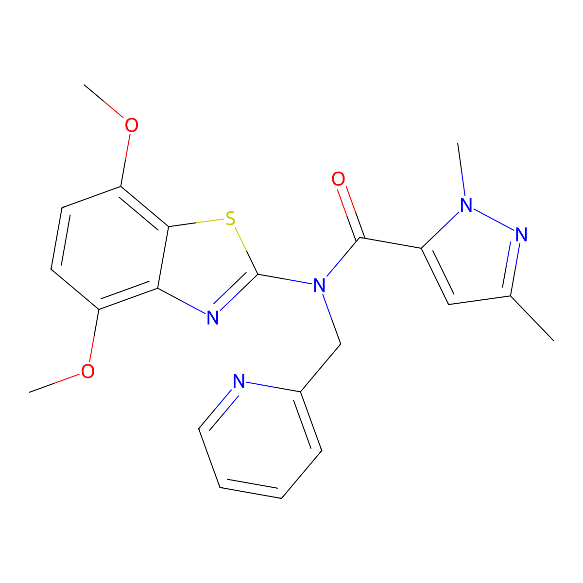 N-(4,7-dimethoxybenzo[d]thiazol-2-yl)-1,3-dimethyl-N-(pyridin-2-ylmethyl)-1H-pyrazole-5-carboxamide molecular structure, CAS 1014090-44-8