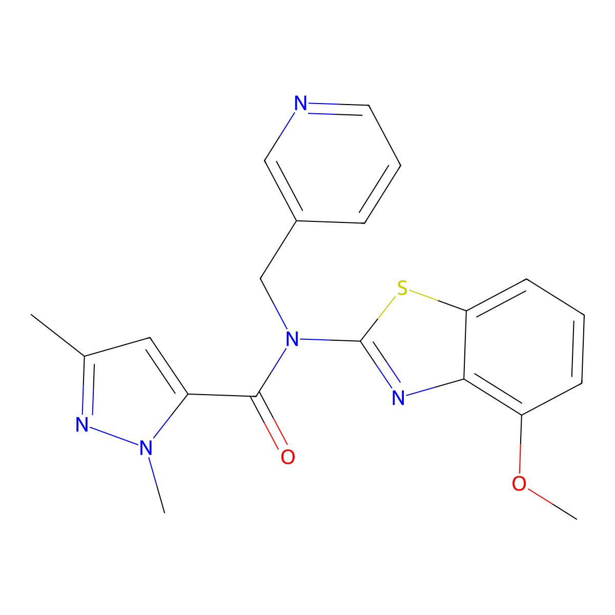 N-(4-methoxybenzo[d]thiazol-2-yl)-1,3-dimethyl-N-(pyridin-3-ylmethyl)-1H-pyrazole-5-carboxamide molecular structure, CAS 1014090-45-9
