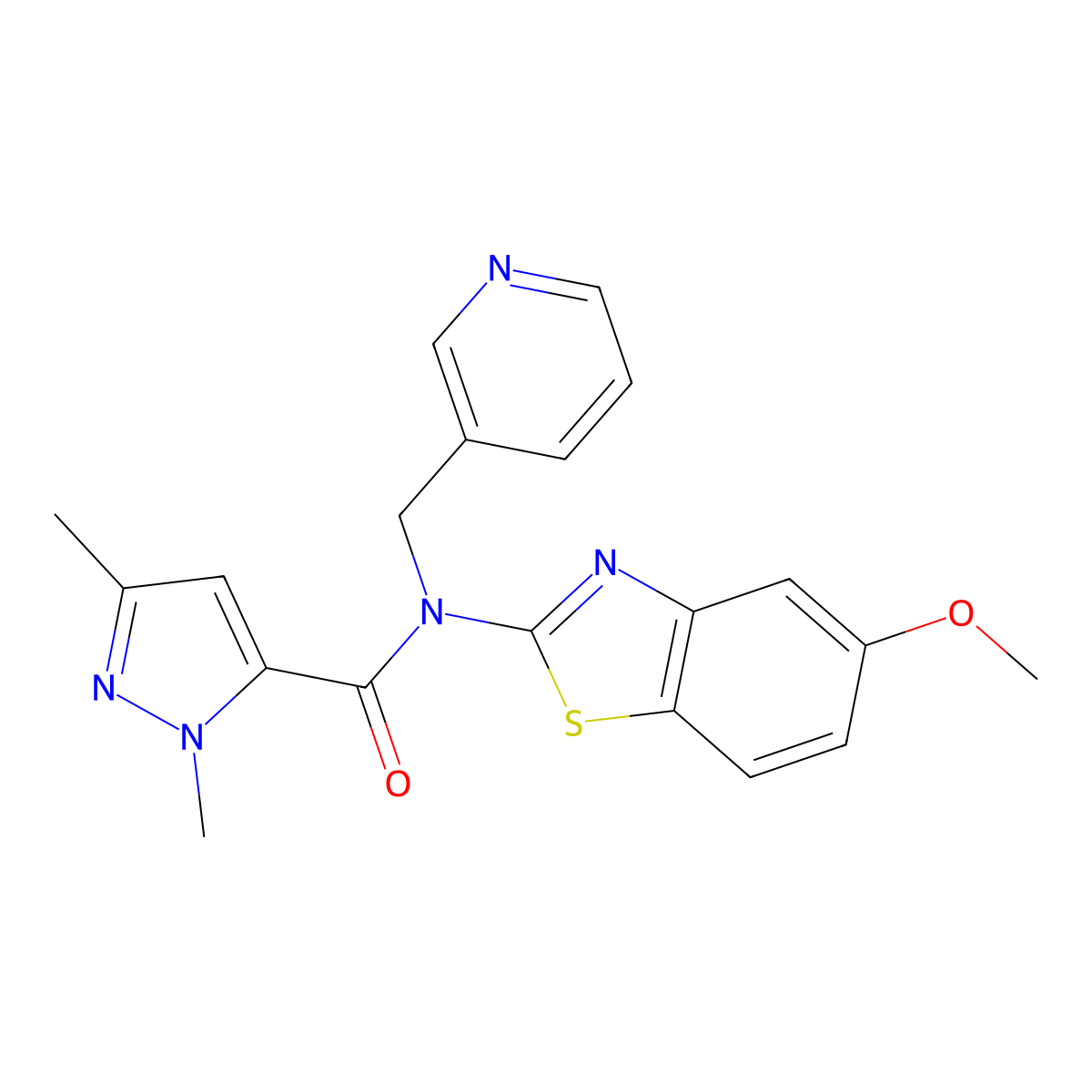 N-(5-methoxybenzo[d]thiazol-2-yl)-1,3-dimethyl-N-(pyridin-3-ylmethyl)-1H-pyrazole-5-carboxamide molecular structure, CAS 1014090-46-0