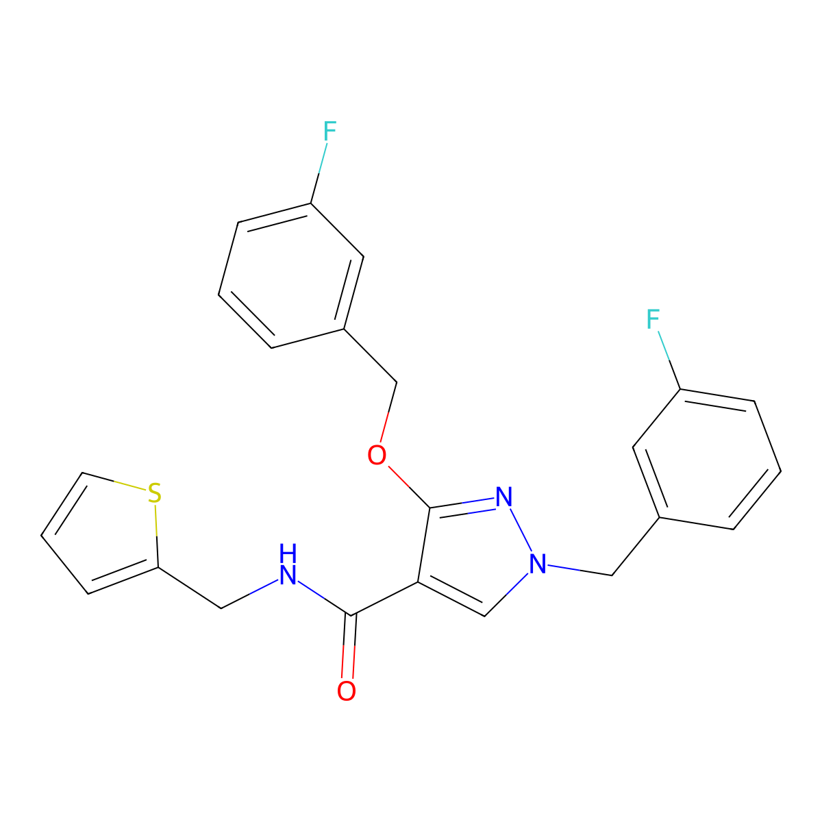 1-(3-fluorobenzyl)-3-((3-fluorobenzyl)oxy)-N-(thiophen-2-ylmethyl)-1H-pyrazole-4-carboxamide molecular structure, CAS 1014090-77-7