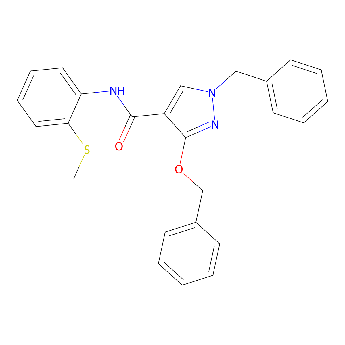 1-benzyl-3-(benzyloxy)-N-(2-(methylthio)phenyl)-1H-pyrazole-4-carboxamide molecular structure, CAS 1014090-84-6