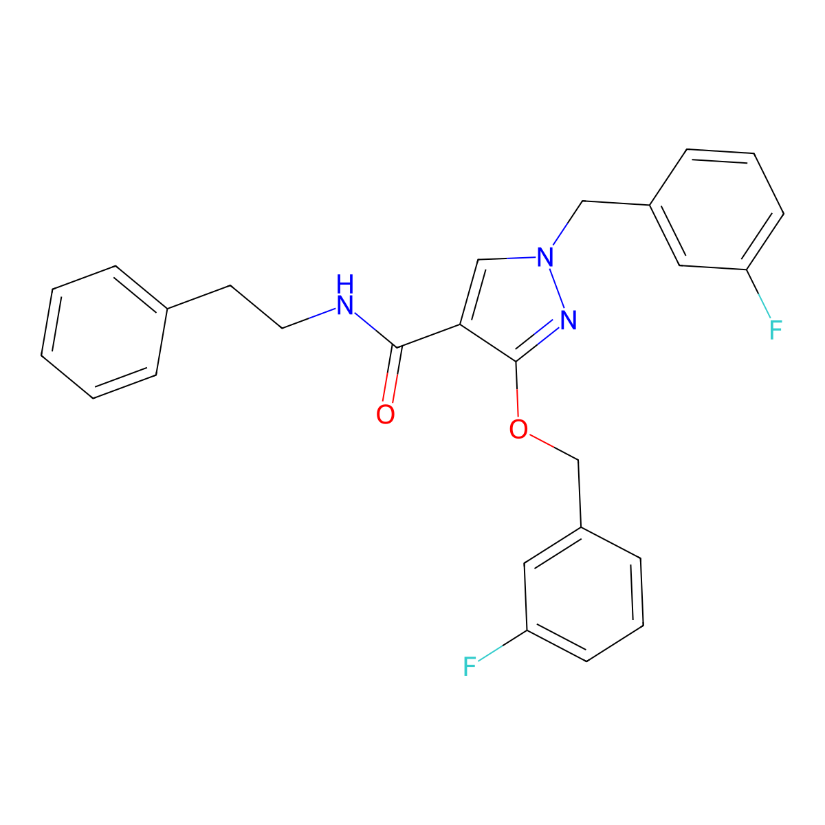 1-(3-fluorobenzyl)-3-((3-fluorobenzyl)oxy)-N-phenethyl-1H-pyrazole-4-carboxamide molecular structure, CAS 1014090-86-8