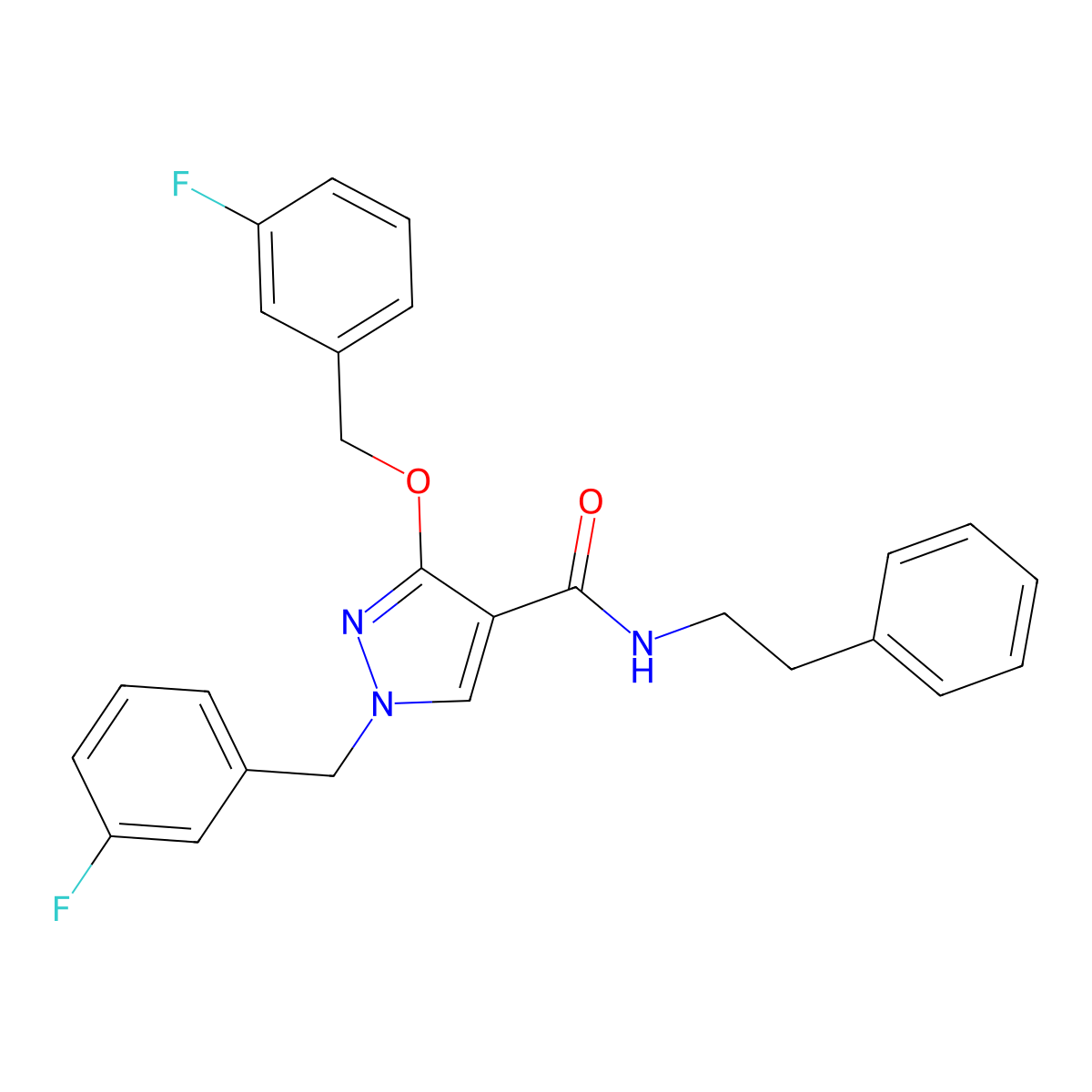 1-(3-fluorobenzyl)-3-((3-fluorobenzyl)oxy)-N-phenethyl-1H-pyrazole-4-carboxamide molecular structure, CAS 1014090-86-8