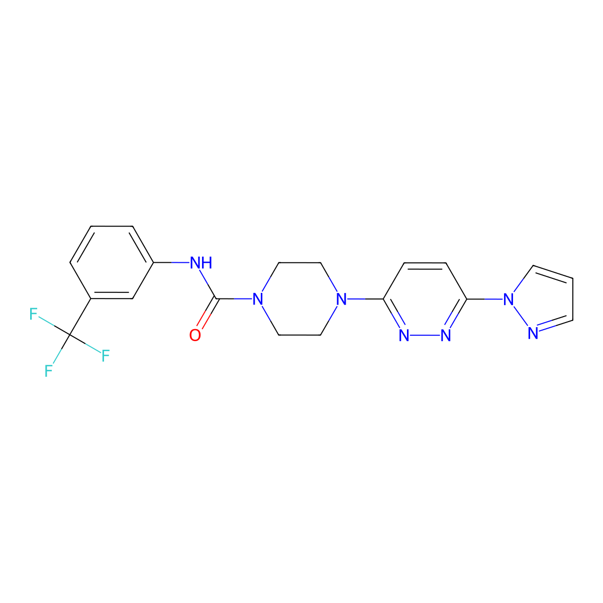4-(6-(1H-pyrazol-1-yl)pyridazin-3-yl)-N-(3-(trifluoromethyl)phenyl)piperazine-1-carboxamide molecular structure, CAS 1014091-14-5