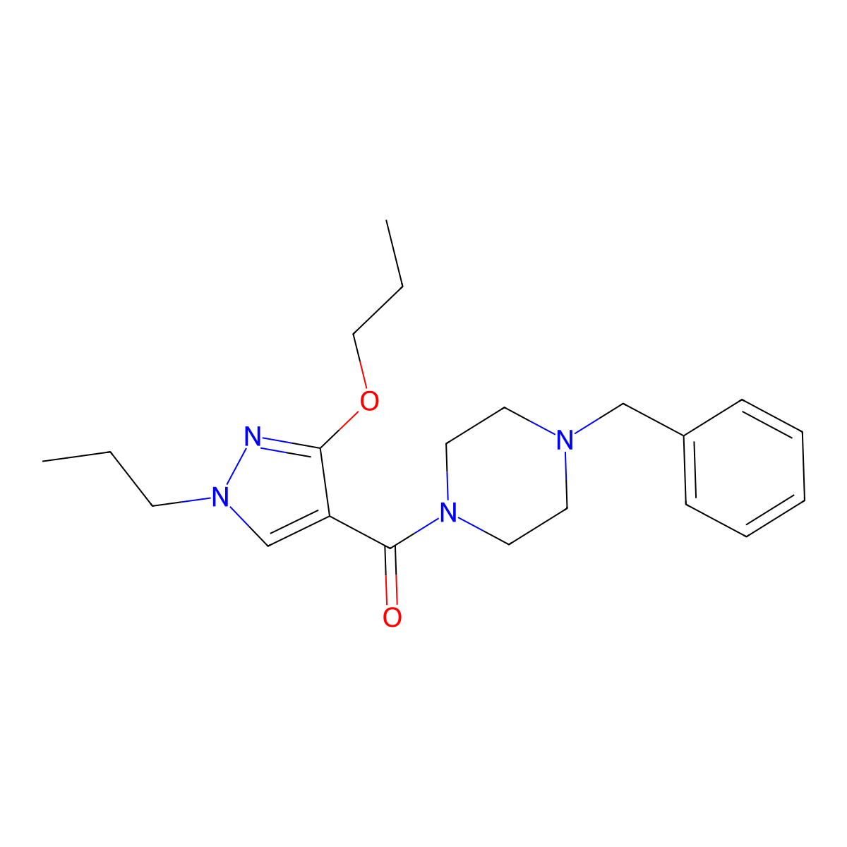 (4-benzylpiperazin-1-yl)(3-propoxy-1-propyl-1H-pyrazol-4-yl)methanone molecular structure, CAS 1014091-25-8