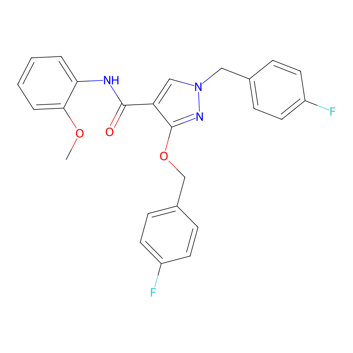 1-(4-fluorobenzyl)-3-((4-fluorobenzyl)oxy)-N-(2-methoxyphenyl)-1H-pyrazole-4-carboxamide molecular structure, CAS 1014091-50-9