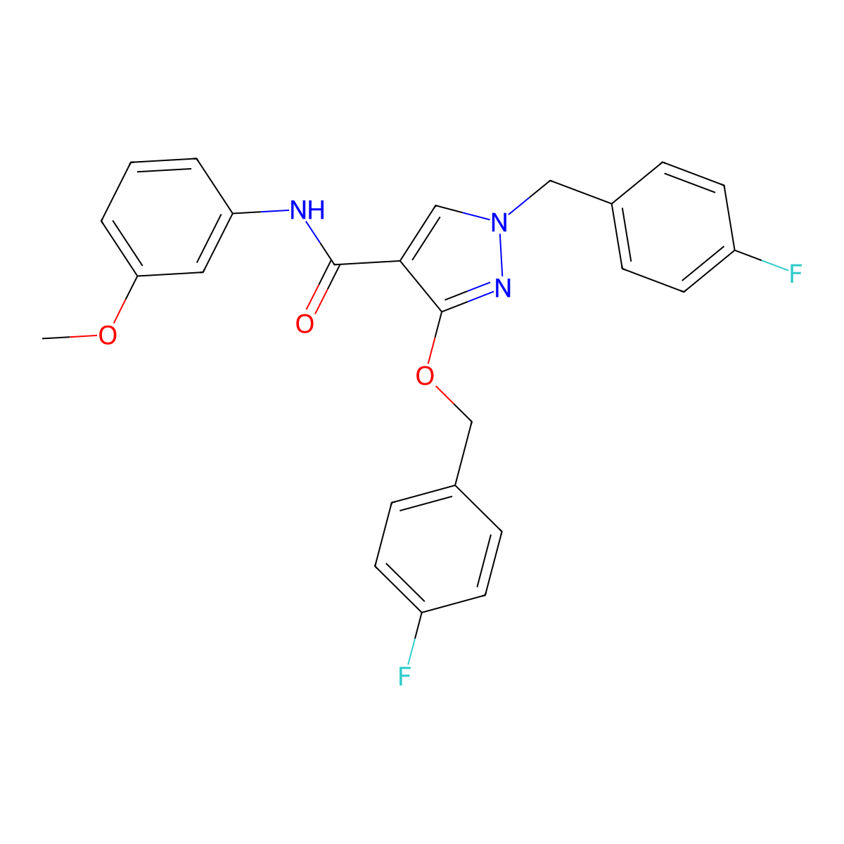 1-(4-fluorobenzyl)-3-((4-fluorobenzyl)oxy)-N-(3-methoxyphenyl)-1H-pyrazole-4-carboxamide molecular structure, CAS 1014091-63-4