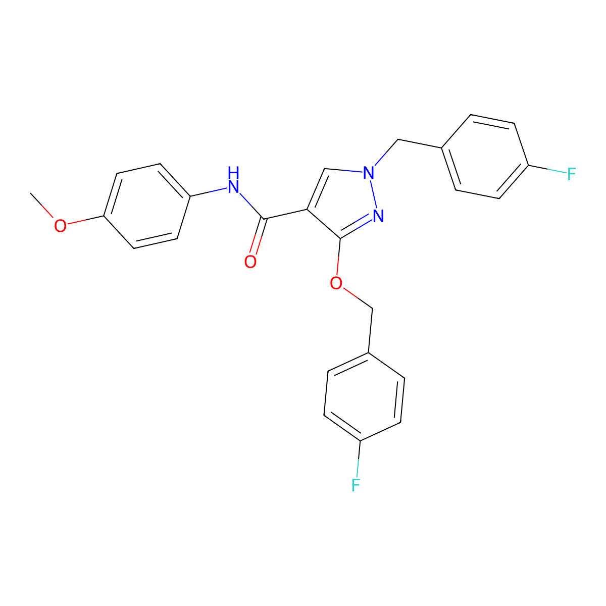 1-(4-fluorobenzyl)-3-((4-fluorobenzyl)oxy)-N-(4-methoxyphenyl)-1H-pyrazole-4-carboxamide molecular structure, CAS 1014091-74-7
