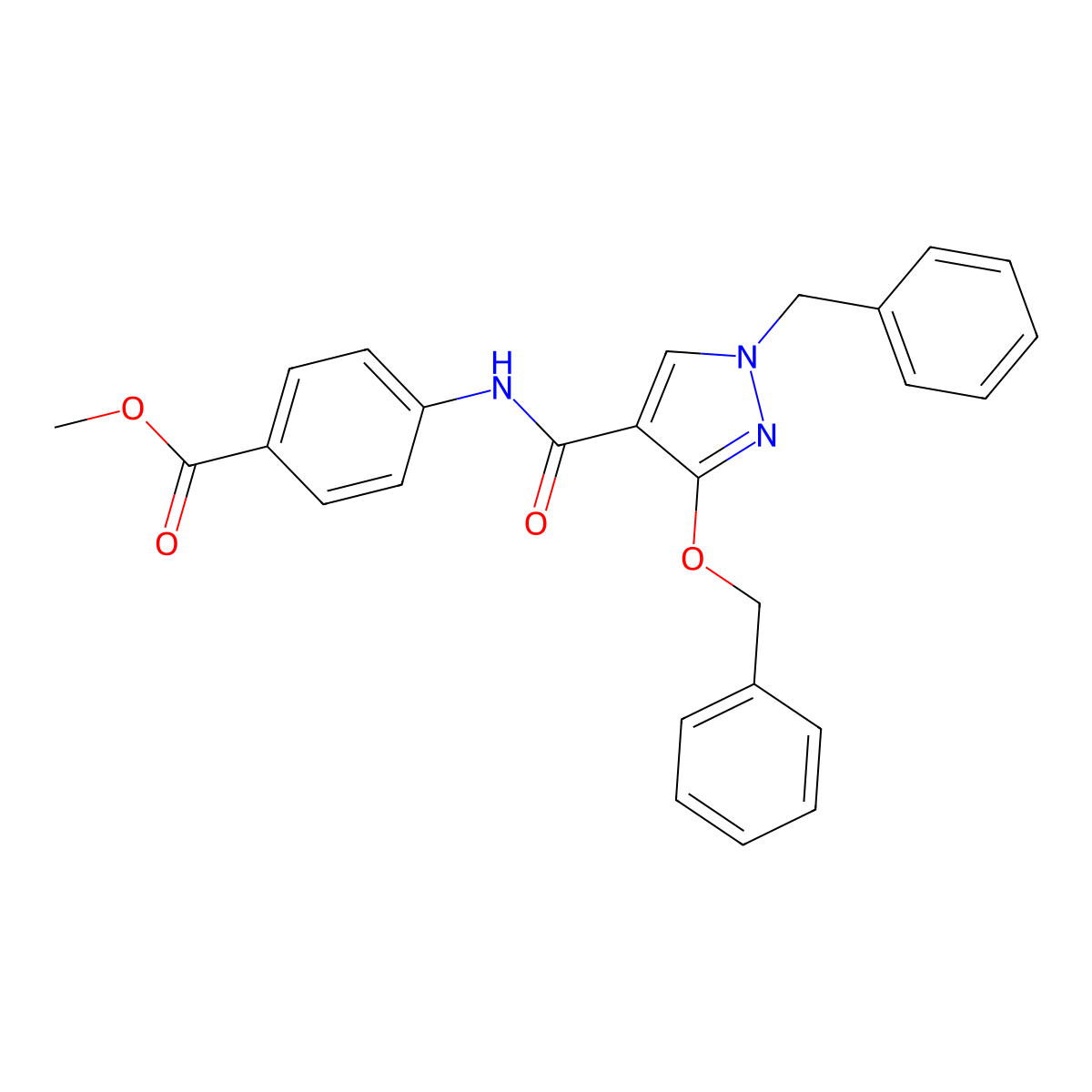 methyl 4-(1-benzyl-3-(benzyloxy)-1H-pyrazole-4-carboxamido)benzoate molecular structure, CAS 1014091-81-6