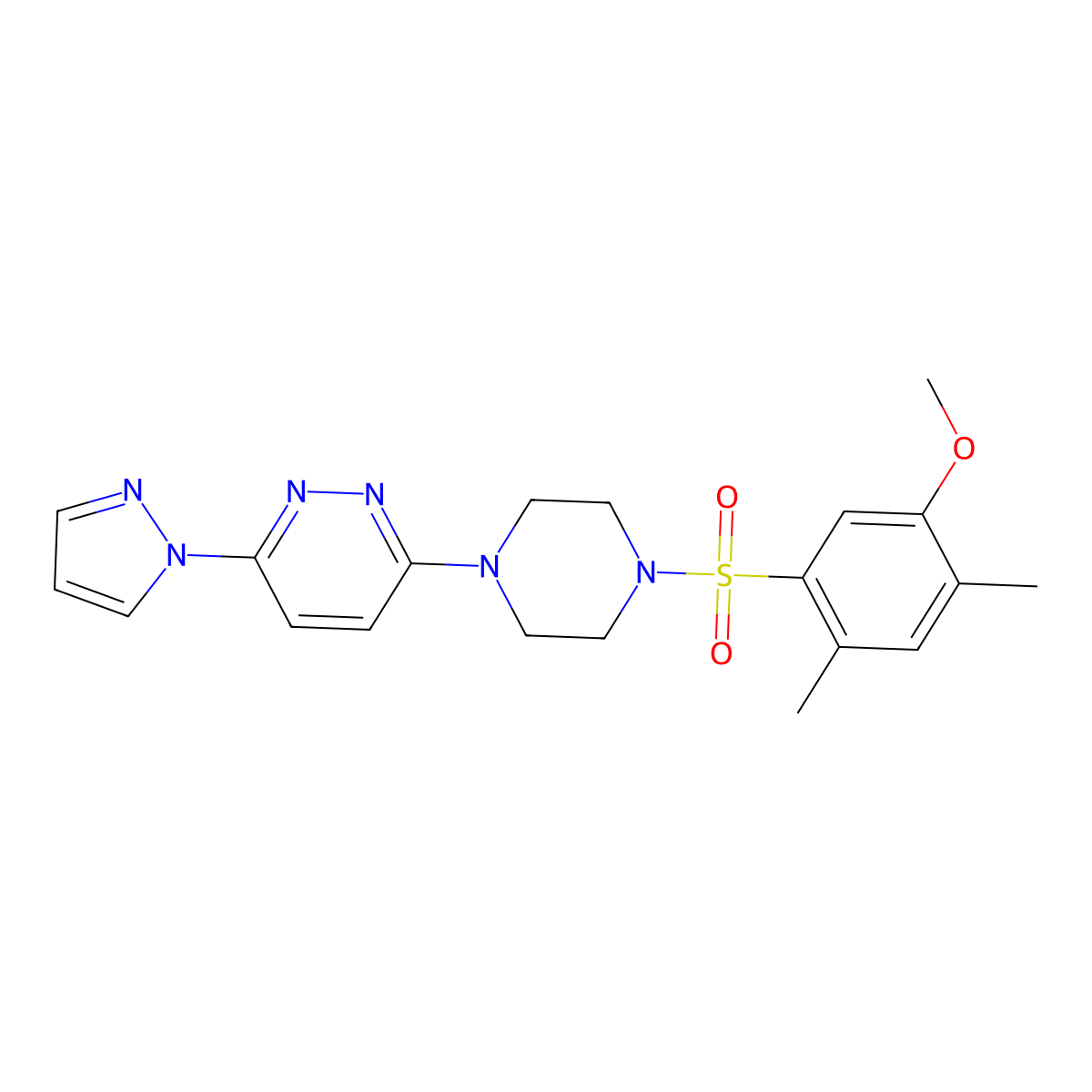 3-(4-((5-methoxy-2,4-dimethylphenyl)sulfonyl)piperazin-1-yl)-6-(1H-pyrazol-1-yl)pyridazine molecular structure, CAS 1014091-88-3