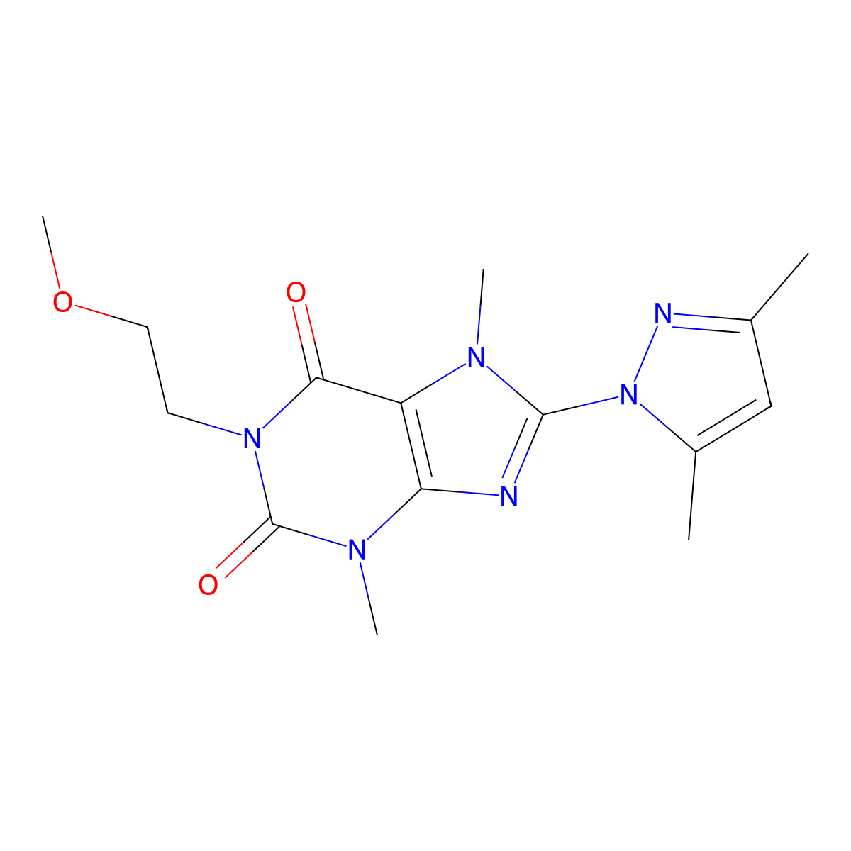 8-(3,5-dimethyl-1H-pyrazol-1-yl)-1-(2-methoxyethyl)-3,7-dimethyl-1H-purine-2,6(3H,7H)-dione molecular structure, CAS 1014092-10-4