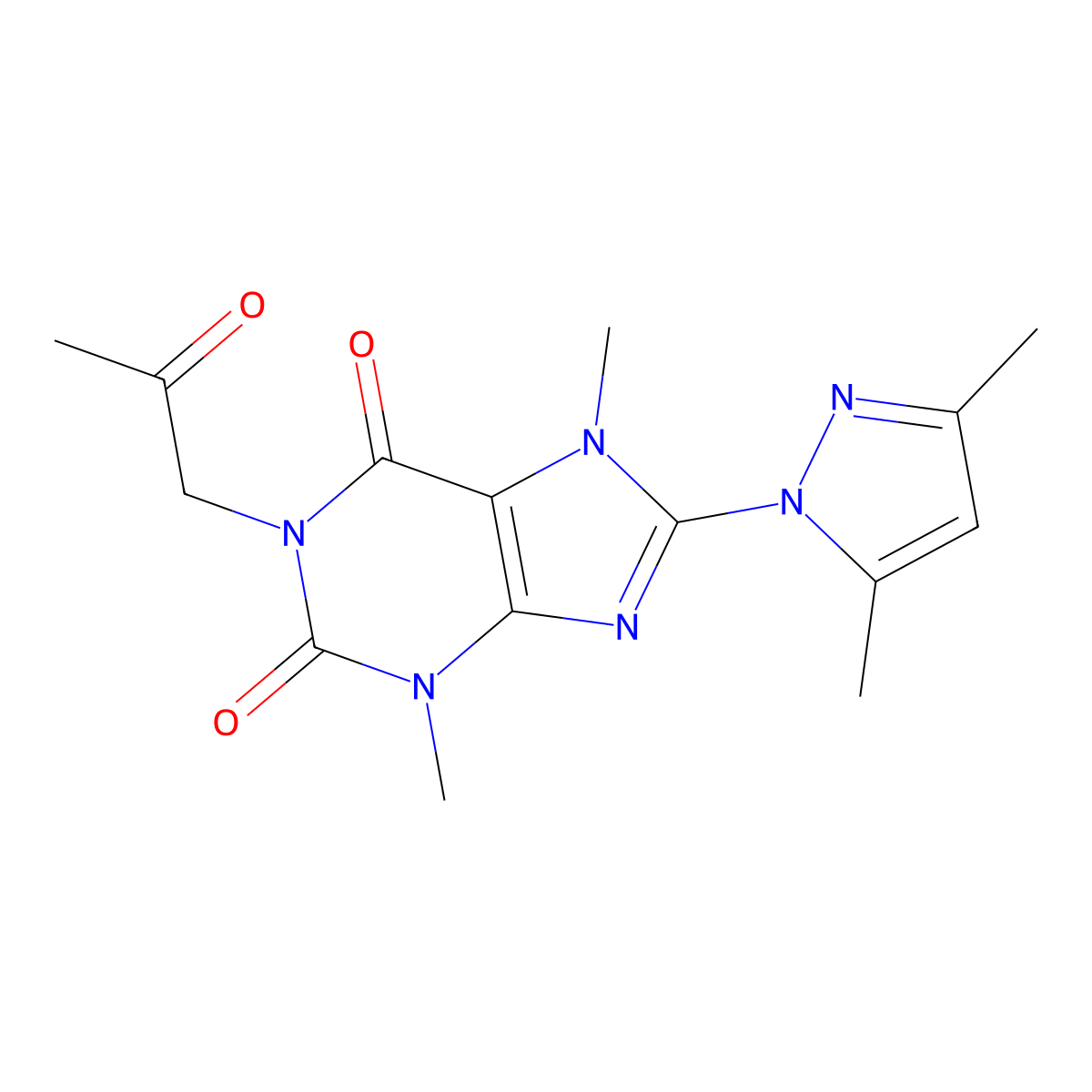 8-(3,5-dimethyl-1H-pyrazol-1-yl)-3,7-dimethyl-1-(2-oxopropyl)-1H-purine-2,6(3H,7H)-dione molecular structure, CAS 1014092-24-0