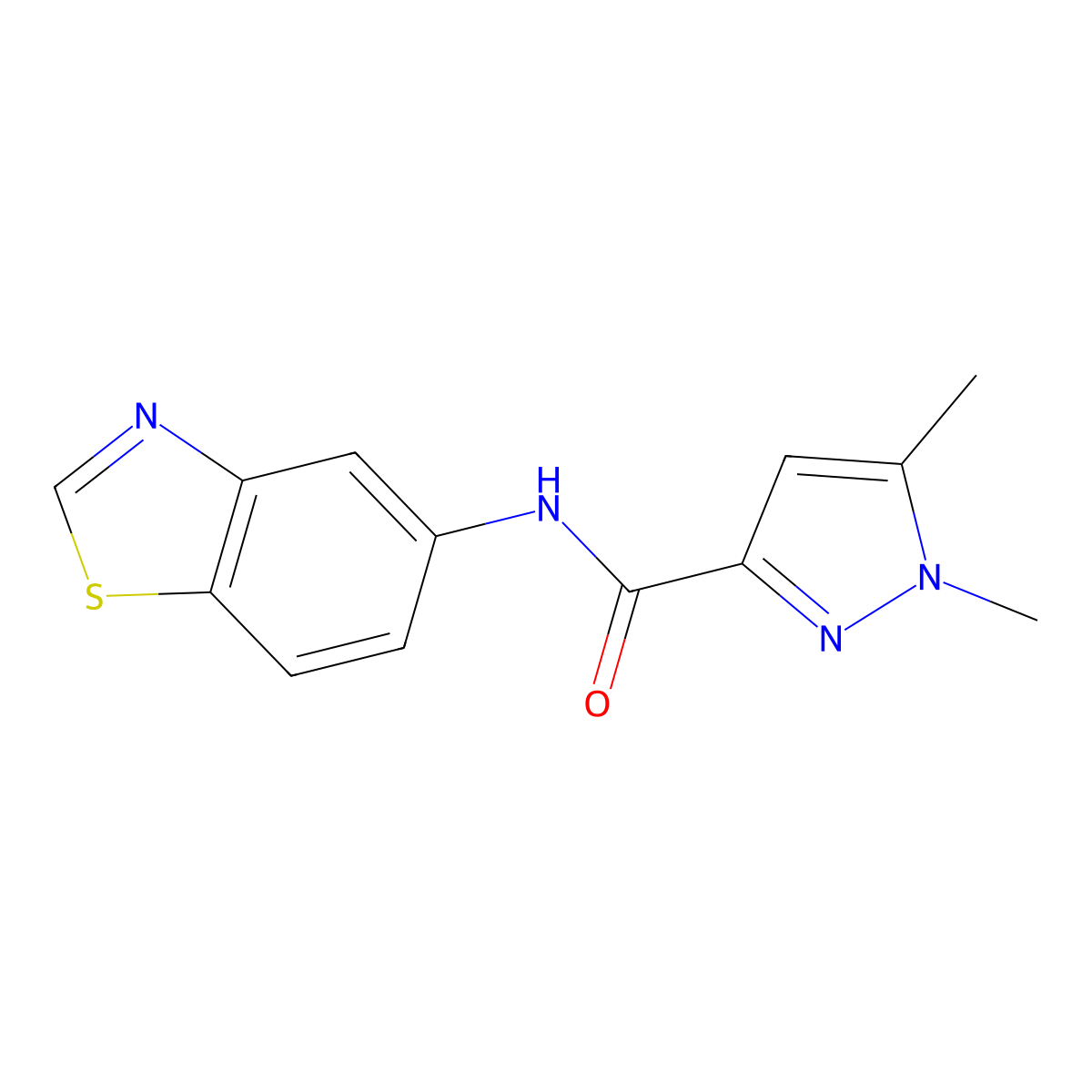 N-(benzo[d]thiazol-5-yl)-1,5-dimethyl-1H-pyrazole-3-carboxamide molecular structure, CAS 1014092-31-9