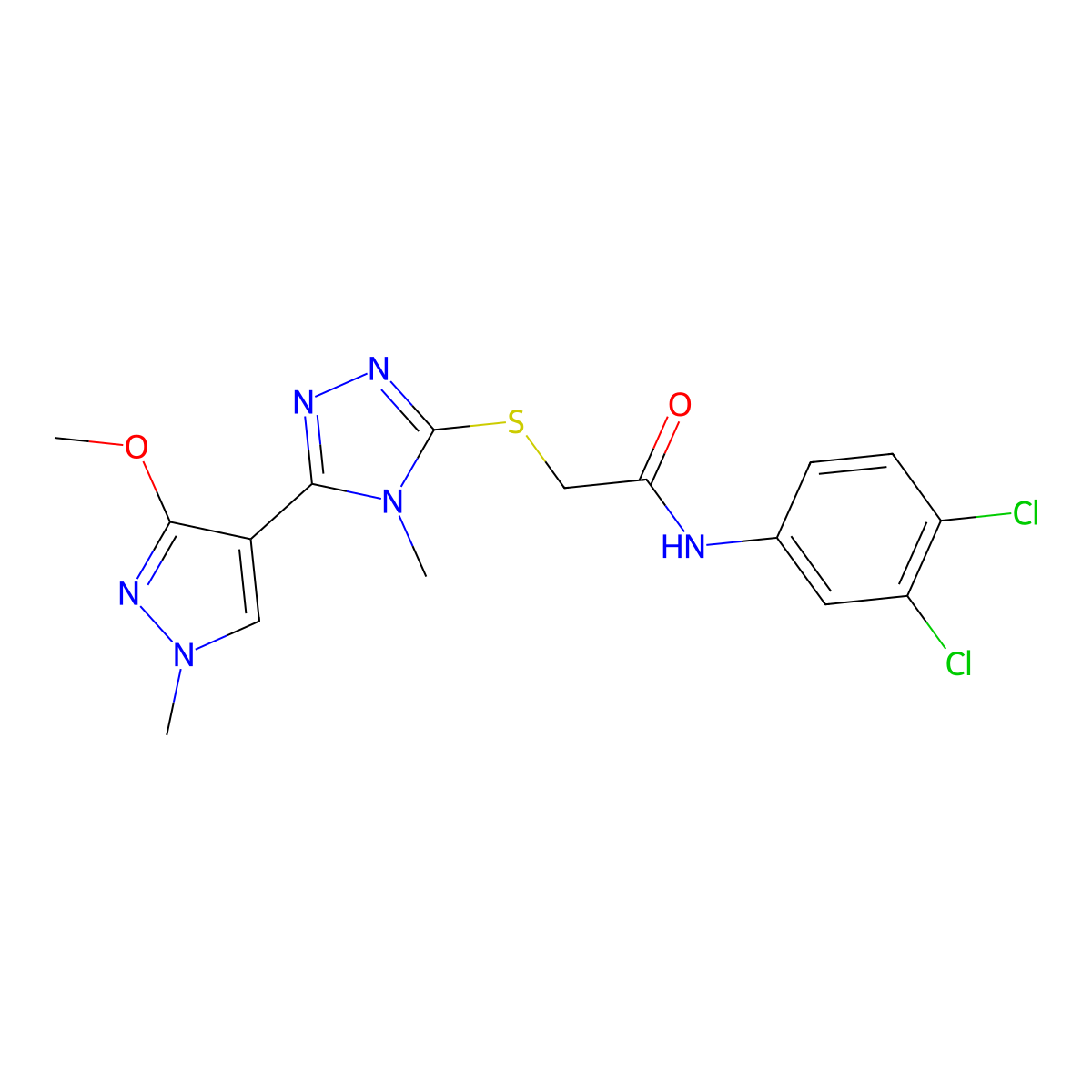 N-(3,4-dichlorophenyl)-2-{[5-(3-methoxy-1-methyl-1H-pyrazol-4-yl)-4-methyl-4H-1,2,4-triazol-3-yl]sulfanyl}acetamide molecular structure, CAS 1014092-45-5