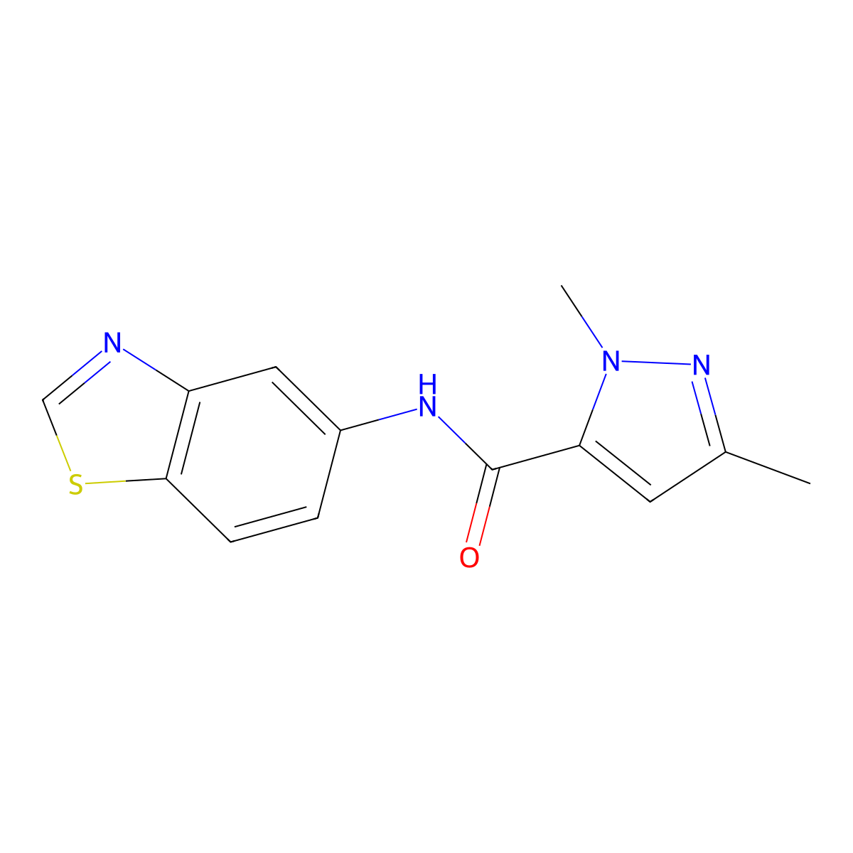N-(benzo[d]thiazol-5-yl)-1,3-dimethyl-1H-pyrazole-5-carboxamide molecular structure, CAS 1014092-46-6