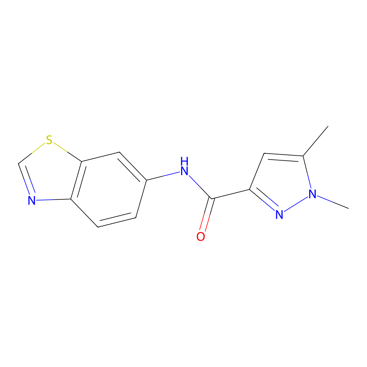 N-(1,3-benzothiazol-6-yl)-1,5-dimethyl-1H-pyrazole-3-carboxamide molecular structure, CAS 1014092-51-3