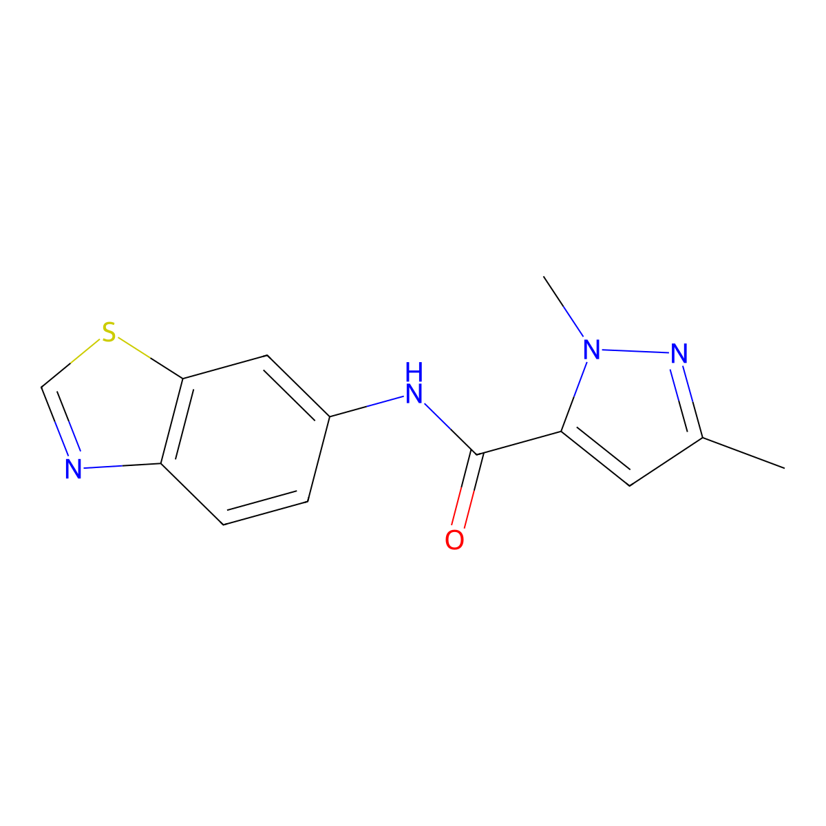 N-(benzo[d]thiazol-6-yl)-1,3-dimethyl-1H-pyrazole-5-carboxamide molecular structure, CAS 1014092-59-1