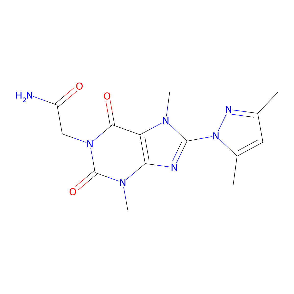 2-(8-(3,5-dimethyl-1H-pyrazol-1-yl)-3,7-dimethyl-2,6-dioxo-2,3,6,7-tetrahydro-1H-purin-1-yl)acetamide molecular structure, CAS 1014092-61-5