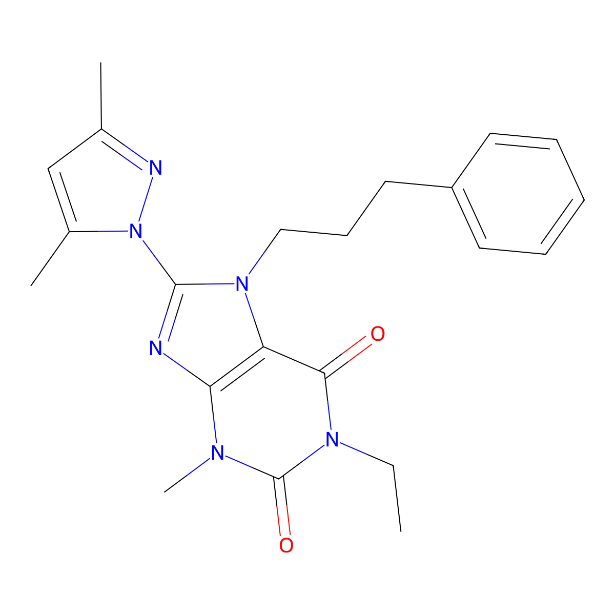 8-(3,5-dimethyl-1H-pyrazol-1-yl)-1-ethyl-3-methyl-7-(3-phenylpropyl)-1H-purine-2,6(3H,7H)-dione molecular structure, CAS 1014092-87-5