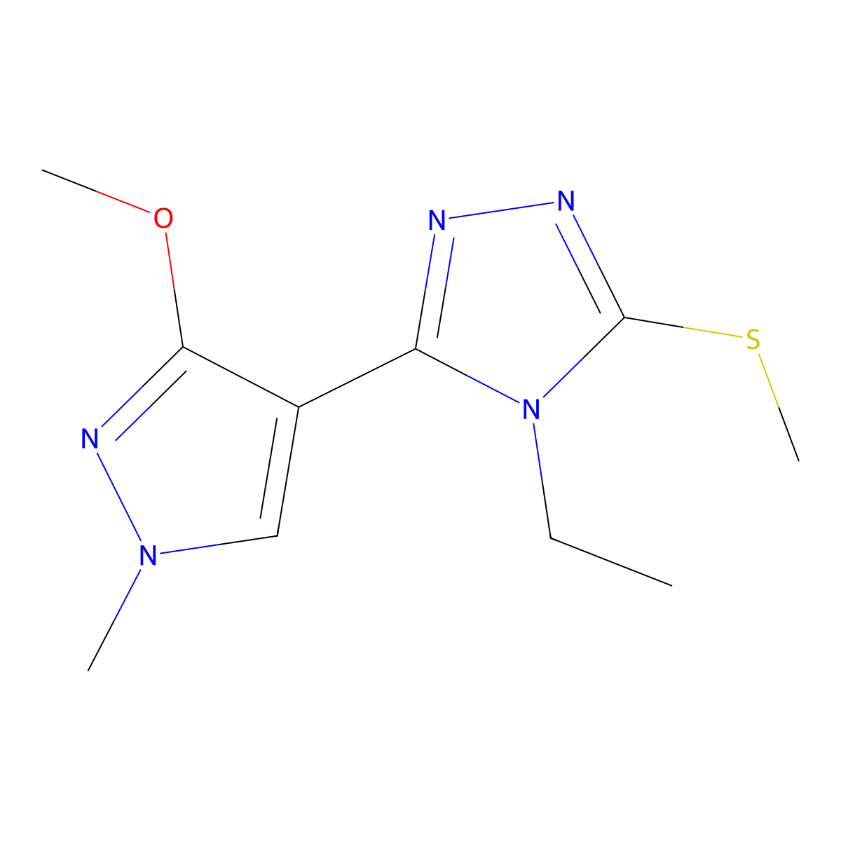 4-ethyl-3-(3-methoxy-1-methyl-1H-pyrazol-4-yl)-5-(methylthio)-4H-1,2,4-triazole molecular structure, CAS 1014093-33-4
